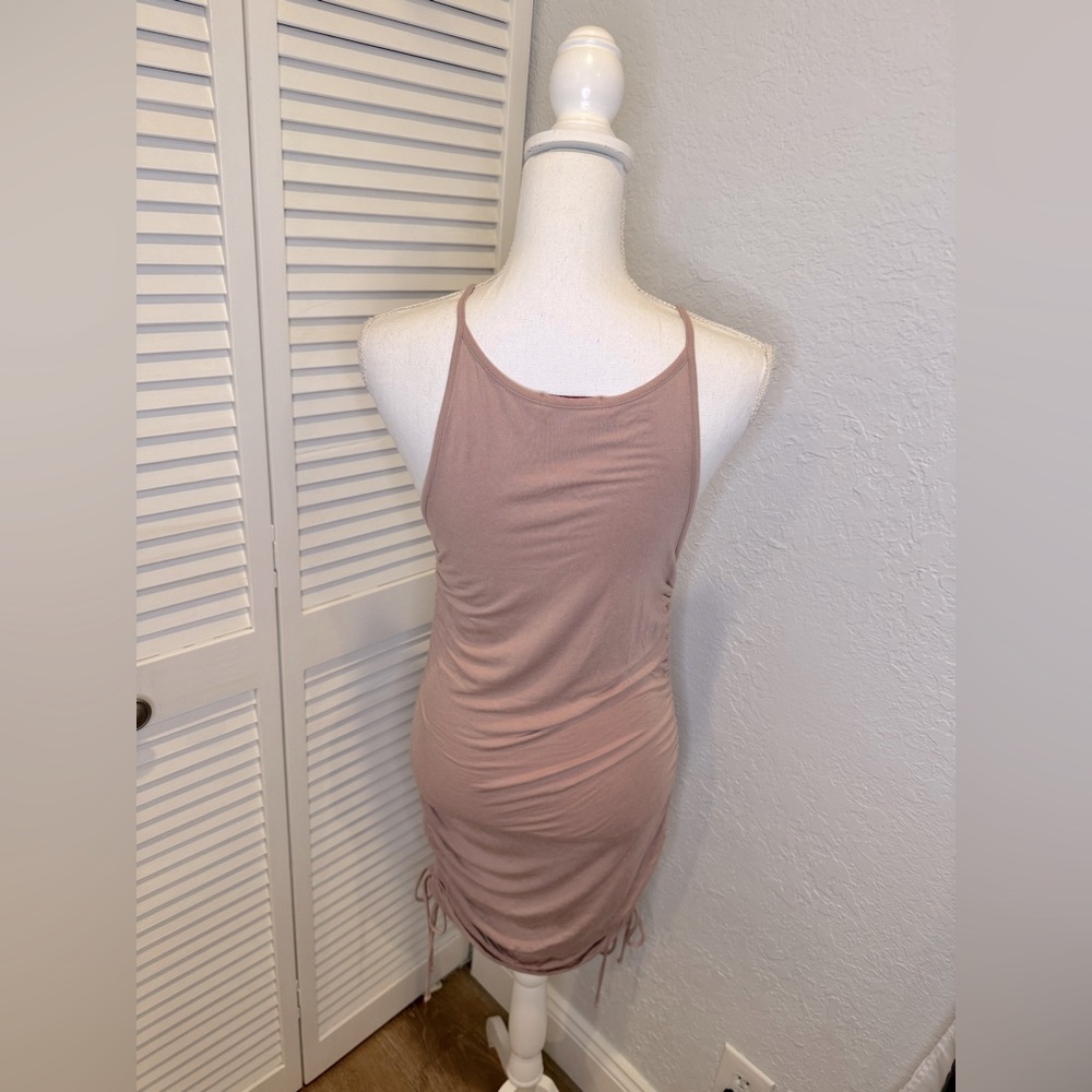 Black Pink Gathered Midi Dress With Drawstrings At Sides Large - Picture 5 of 8